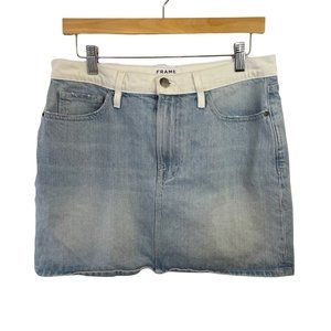 Frame Denim Womens 29 Mini Jean Skirt Light Wash White Color Blocking USA Made